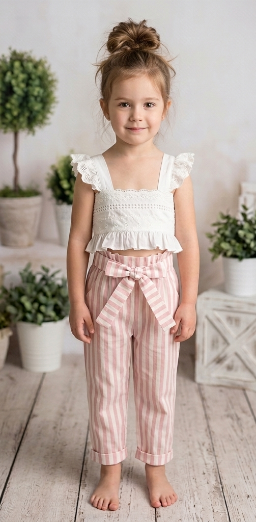 Girls 2-Piece Ruffle Tank Top & Striped Pants Set - Kids 