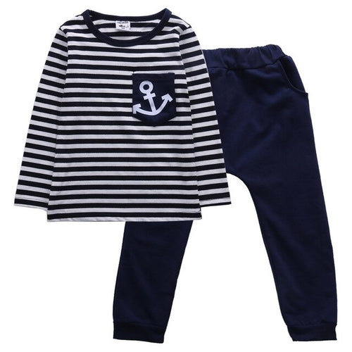 2pcs Boys Long Sleeve Stripe Outfit Toddler Kids - Kids 