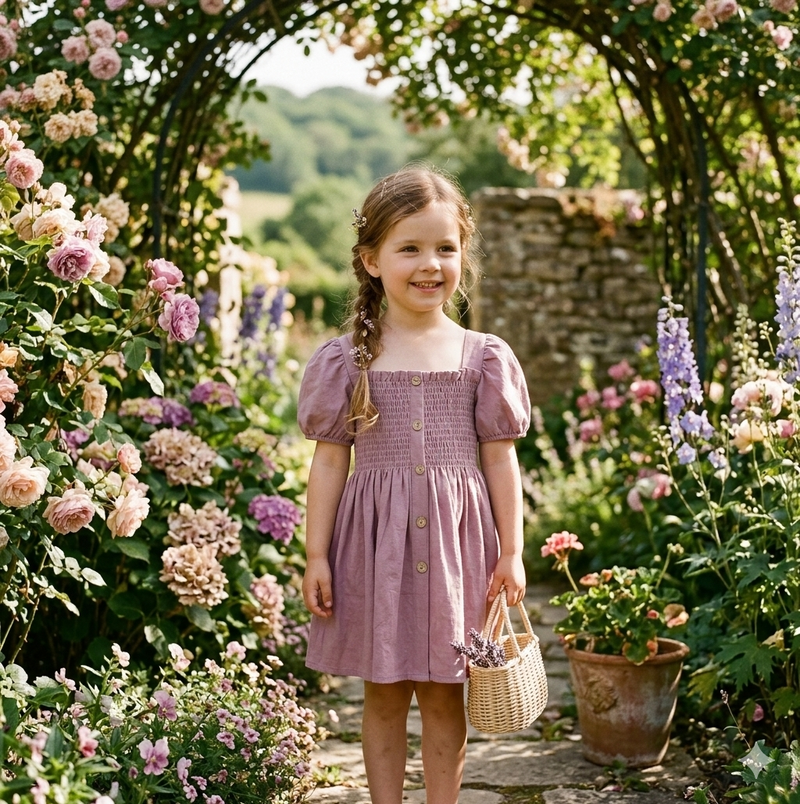 Girls Lilac Smocked Puff Sleeve Dress - Kids 