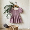 Girls Lilac Smocked Puff Sleeve Dress
