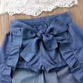 Girls 3-Piece Lace Top & Denim Ruffle Skirt Set