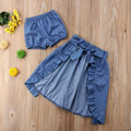 Girls 3-Piece Lace Top & Denim Ruffle Skirt Set