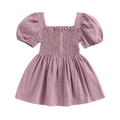 Girls Lilac Smocked Puff Sleeve Dress