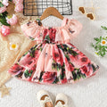 Girls Off-Shoulder Floral Frock — Soft Georgette Knee-Length Dress | Occasion Wear for Girls 4–5 Years