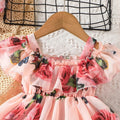 Girls Off-Shoulder Floral Frock — Soft Georgette Knee-Length Dress | Occasion Wear for Girls 4–5 Years