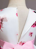 Girls Pink Satin Floral Frock — Bow Detail & Layered Skirt | Elegant Party Dress for Girls 5–6 Years