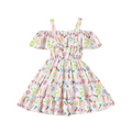 Girls Floral Georgette Frock Dress — Off-Shoulder & Knee Length | Elegant Party Dress for Girls 4–5 Years