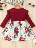 Girls Floral Lycra Frock — Full Sleeve Knee-Length Dress | Comfy Everyday Dress for Girls 3–4 Years