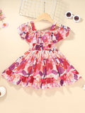 Girls Floral Georgette Frock — Off-Shoulder Knee-Length Dress | Pretty Party Outfit for Girls 4–5 Years
