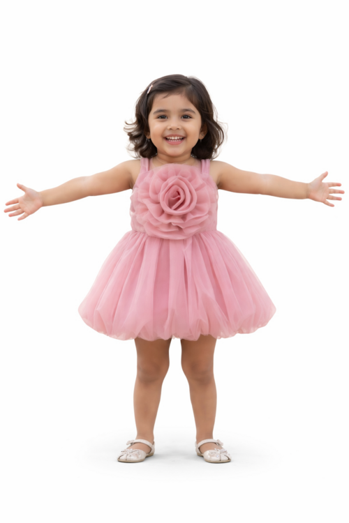 Toddler Girls Pink Rose Appliqué Tutu Dress — Soft & Flowy | Cute Party Dress for Baby & Toddler Girls - Kids 