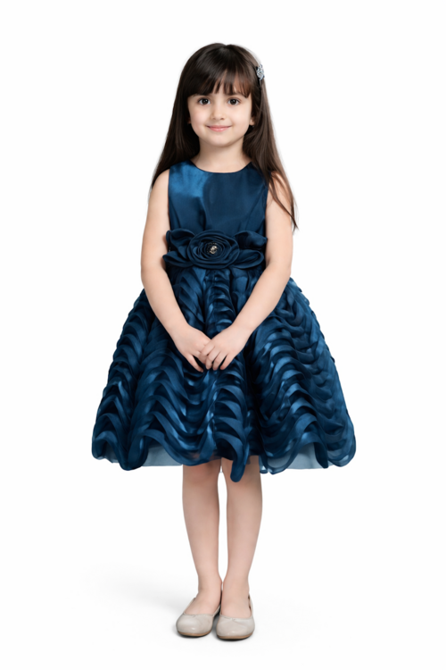 Girls Teal Blue Ruffled Party Dress — Flowy & Elegant | Special Occasion Dress for Girls - Kids 