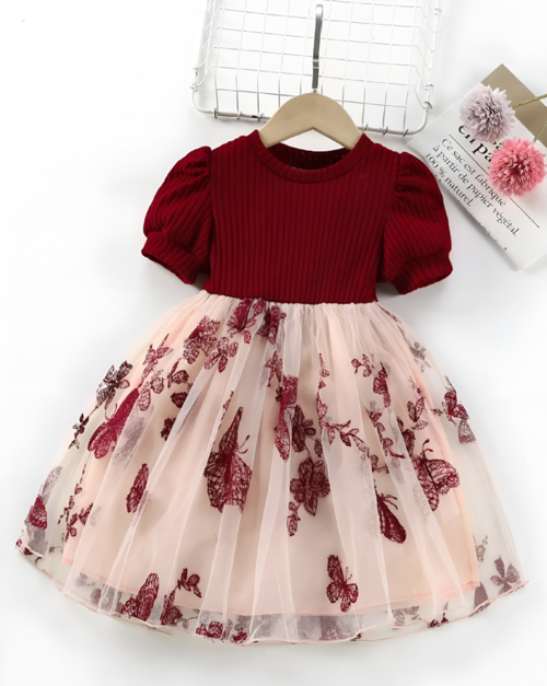 Girls Butterfly Fit & Flare Dress — Multicolor Carved Detail | Whimsical Party Dress for Girls 4–5 Years - Kids 