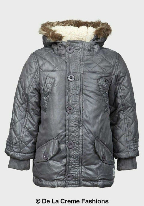 Minoti - Boys Quilted Winter Padded Jacket Faux Fur Hooded Puffa Coat - Kids 